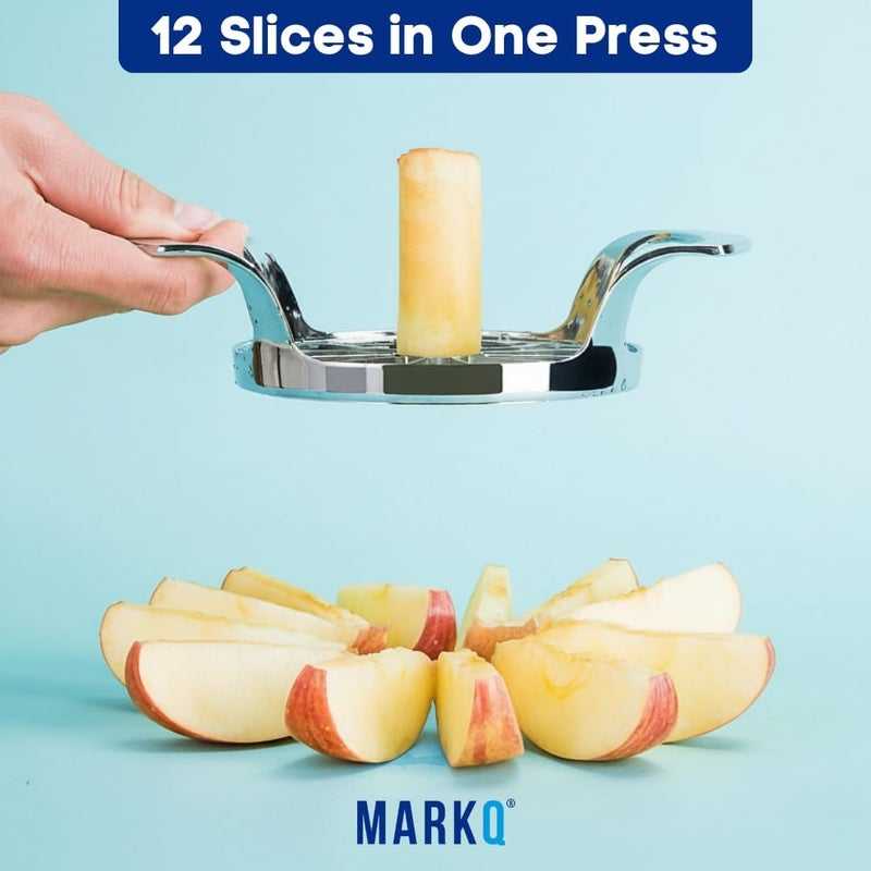 مارك قطّاعة تفاح – 12 شفرة كبيرة من الستانلس ستيل لتقطيع وتفريغ التفاح، أداة مطبخ يدوية قوية وسهلة الاستخدام للفواكه والخضروات (فضي) - Image 4