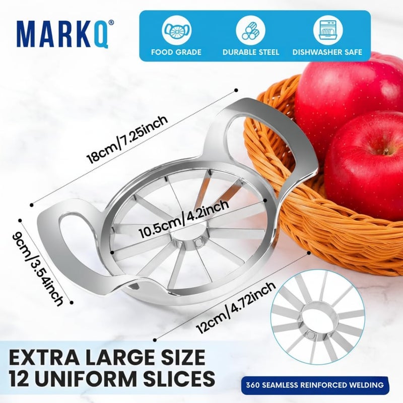 مارك قطّاعة تفاح – 12 شفرة كبيرة من الستانلس ستيل لتقطيع وتفريغ التفاح، أداة مطبخ يدوية قوية وسهلة الاستخدام للفواكه والخضروات (فضي) - Image 2