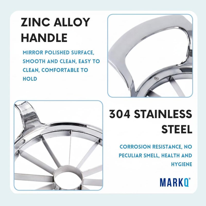 مارك قطّاعة تفاح – 12 شفرة كبيرة من الستانلس ستيل لتقطيع وتفريغ التفاح، أداة مطبخ يدوية قوية وسهلة الاستخدام للفواكه والخضروات (فضي) - Image 5