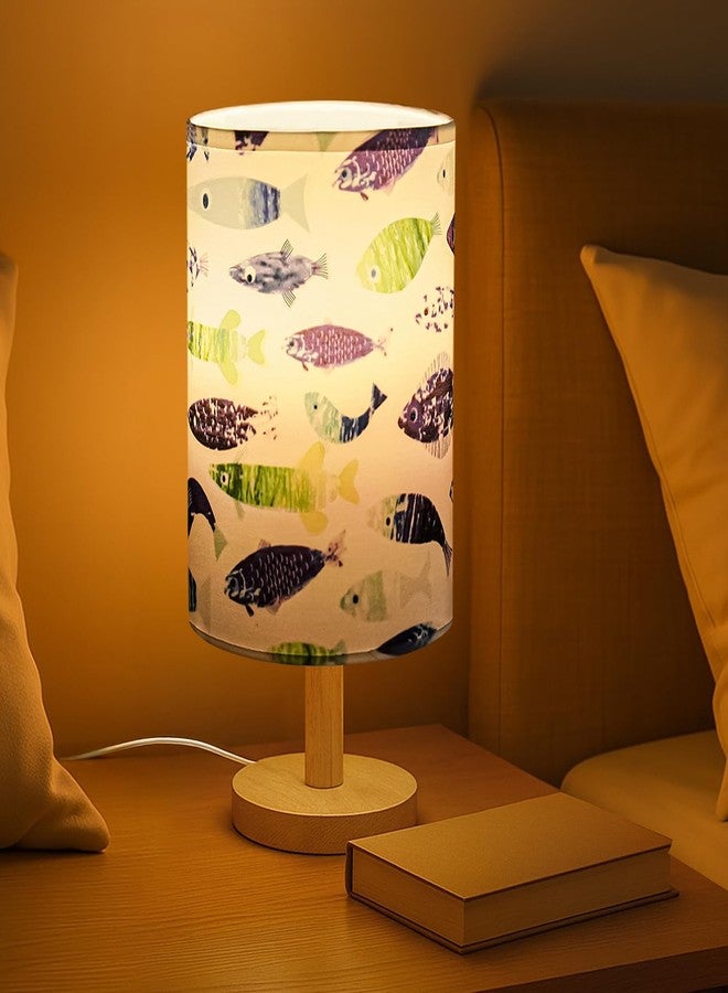 ABOUT SPACE مصباح ليلي من ABOUT SPACE - مصباح قراءة بجانب السرير بتصميم سمكة وقاعدة خشبية، مناسب لغرفة النوم وغرفة المعيشة والديكور المنزلي - أغطية مصابيح أسطوانية لغرفة المعيشة مع إضاءة (مصباح متوهج مرفق)، - Image 1