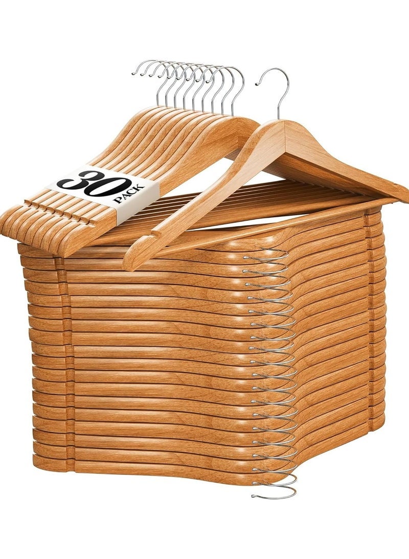 Wooden Hangers 30 Pack Natural Wood Clothes Hangers Heavy Duty Coat Hangers Non Slip for Jacket, Shirt, Pants and Suit Premium Solid Clothes Robe Hangers Dress Hangers for Closet - Image 1