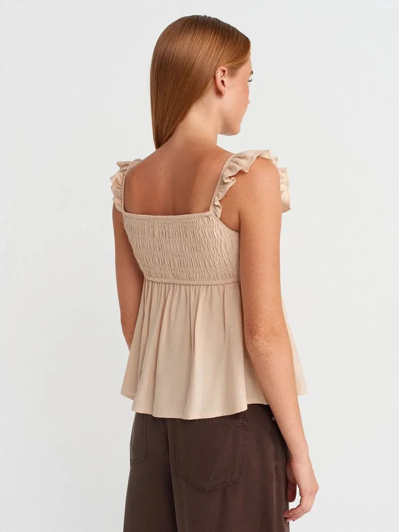 ديلفين Dilvin Sleeveless Square-neck Blouse With Tie Front