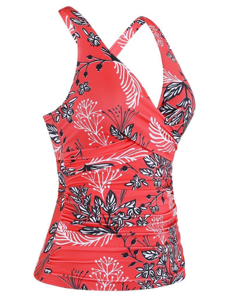 Firpearl Womens Underwire Tankini Swimsuits Tops Front Twist Bathing Suit Tops Ruched Tummy Control Tankinis Red Floral US12 - Image 4