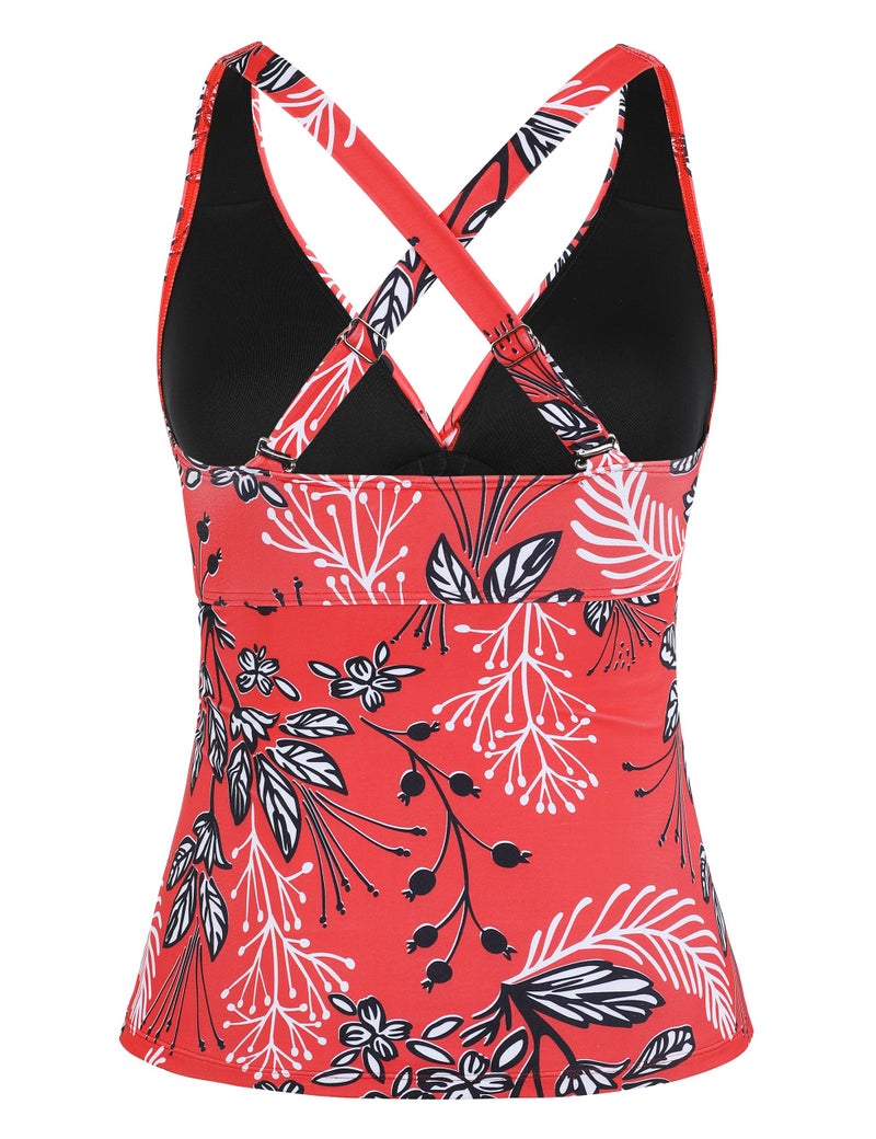 Firpearl Womens Underwire Tankini Swimsuits Tops Front Twist Bathing Suit Tops Ruched Tummy Control Tankinis Red Floral US12 - Image 5