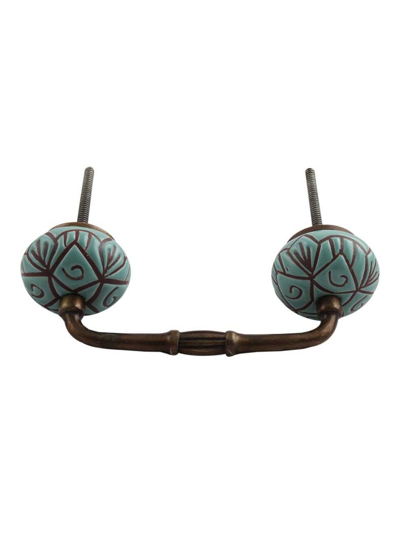 Indian-Shelf IndianShelf 1 Pack Ceramic Green Cabinet Pulls Floral Vintage Kitchen Drawer Handles Door Dresser Handles Antique Hardware 4 Hole to Hole BH214CK1386 