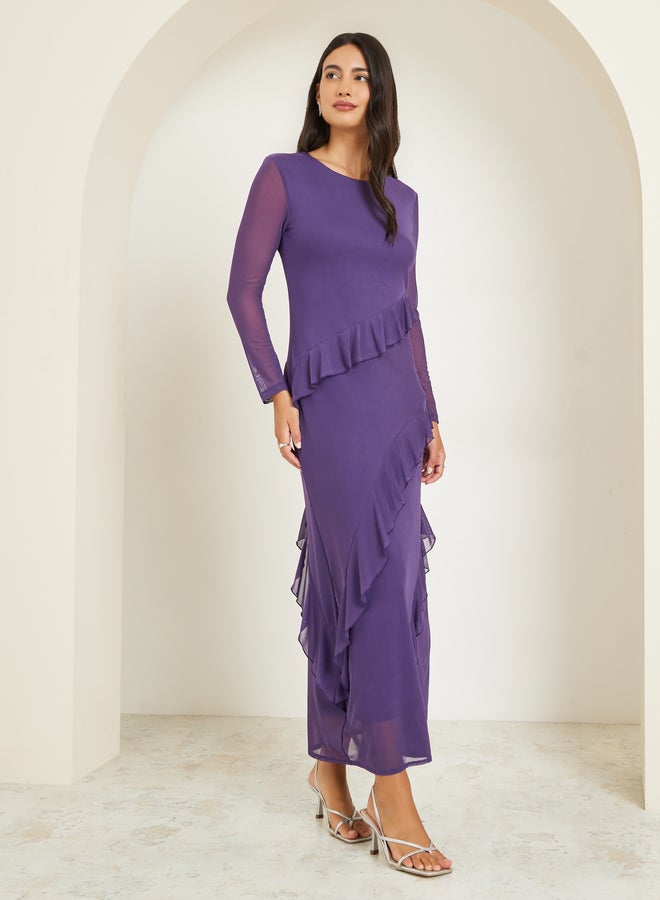 ستايلي فستان طويل شفاف بتفاصيل كشكش - Image 3