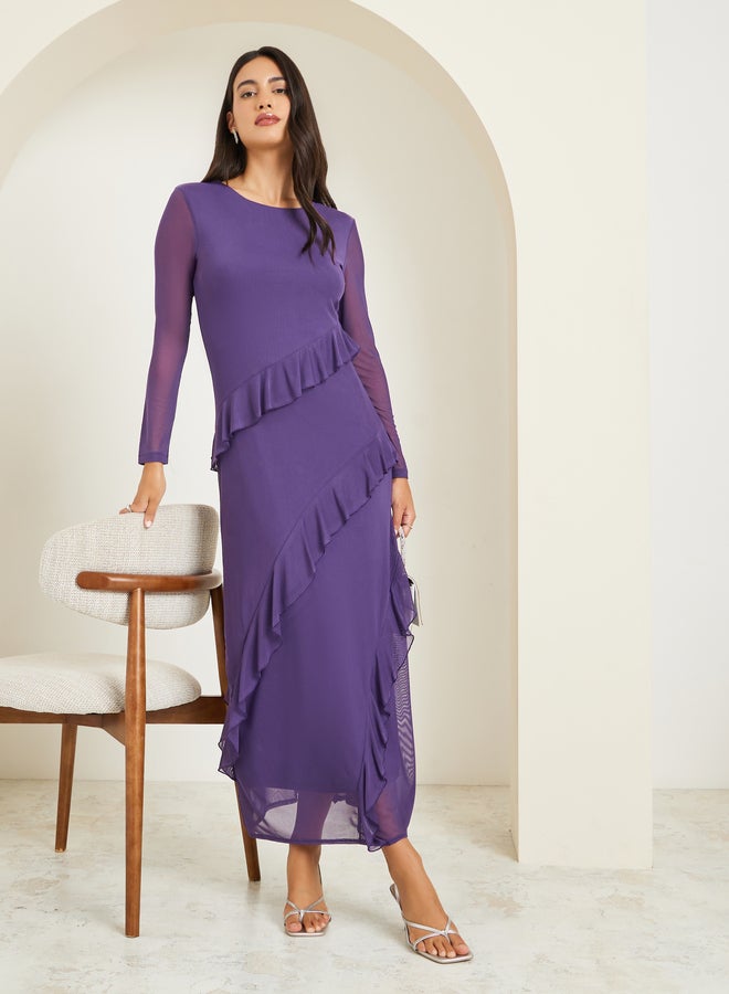 ستايلي فستان طويل شفاف بتفاصيل كشكش - Image 1