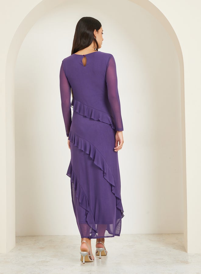 ستايلي فستان طويل شفاف بتفاصيل كشكش - Image 5