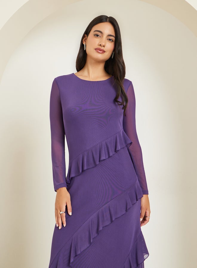 ستايلي فستان طويل شفاف بتفاصيل كشكش - Image 2