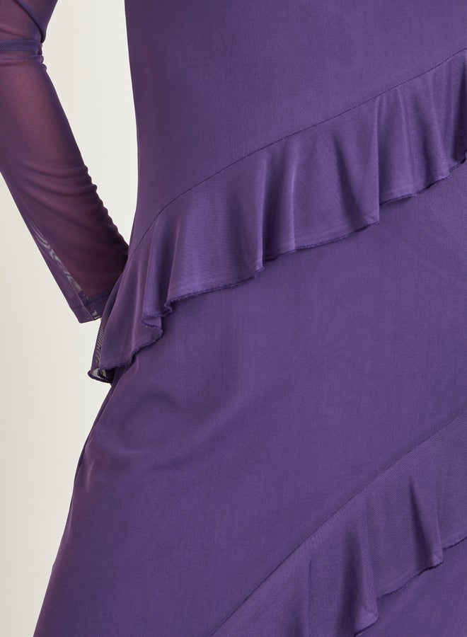 ستايلي فستان طويل شفاف بتفاصيل كشكش - Image 4