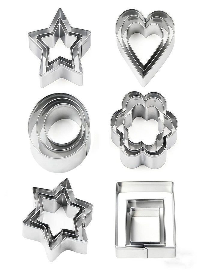 Q-BAKER 18 Pieces Metal Cookie Cutters, Stainless Steel Molds Flower Square Heart Round Star Shapes for Home Holiday Mother's Day - Image 1