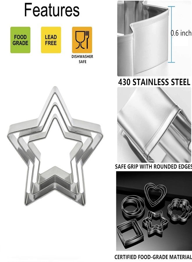 Q-BAKER 18 Pieces Metal Cookie Cutters, Stainless Steel Molds Flower Square Heart Round Star Shapes for Home Holiday Mother's Day - Image 2