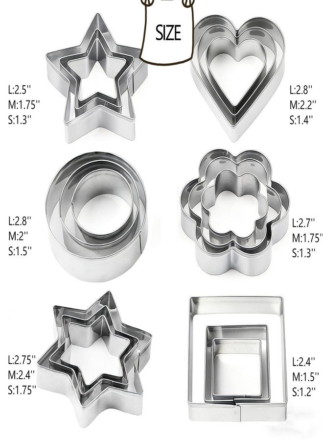 Q-BAKER 18 Pieces Metal Cookie Cutters, Stainless Steel Molds Flower Square Heart Round Star Shapes for Home Holiday Mother's Day - Image 3