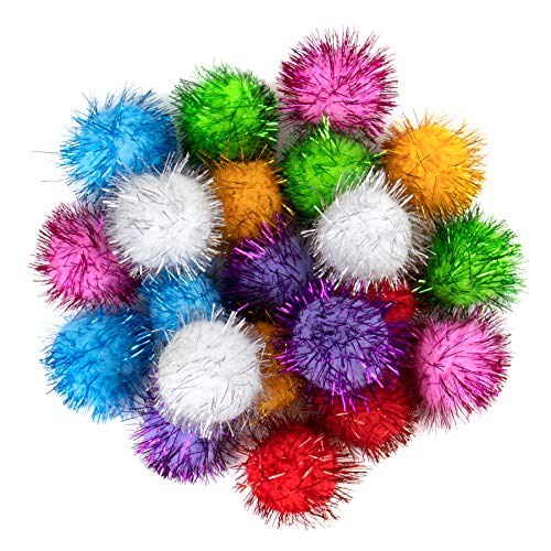 AUEAR 20 Pack Sparkle Balls 15 Inches Tinsel Poms for Cats Pets Assorted Colors - Image 1