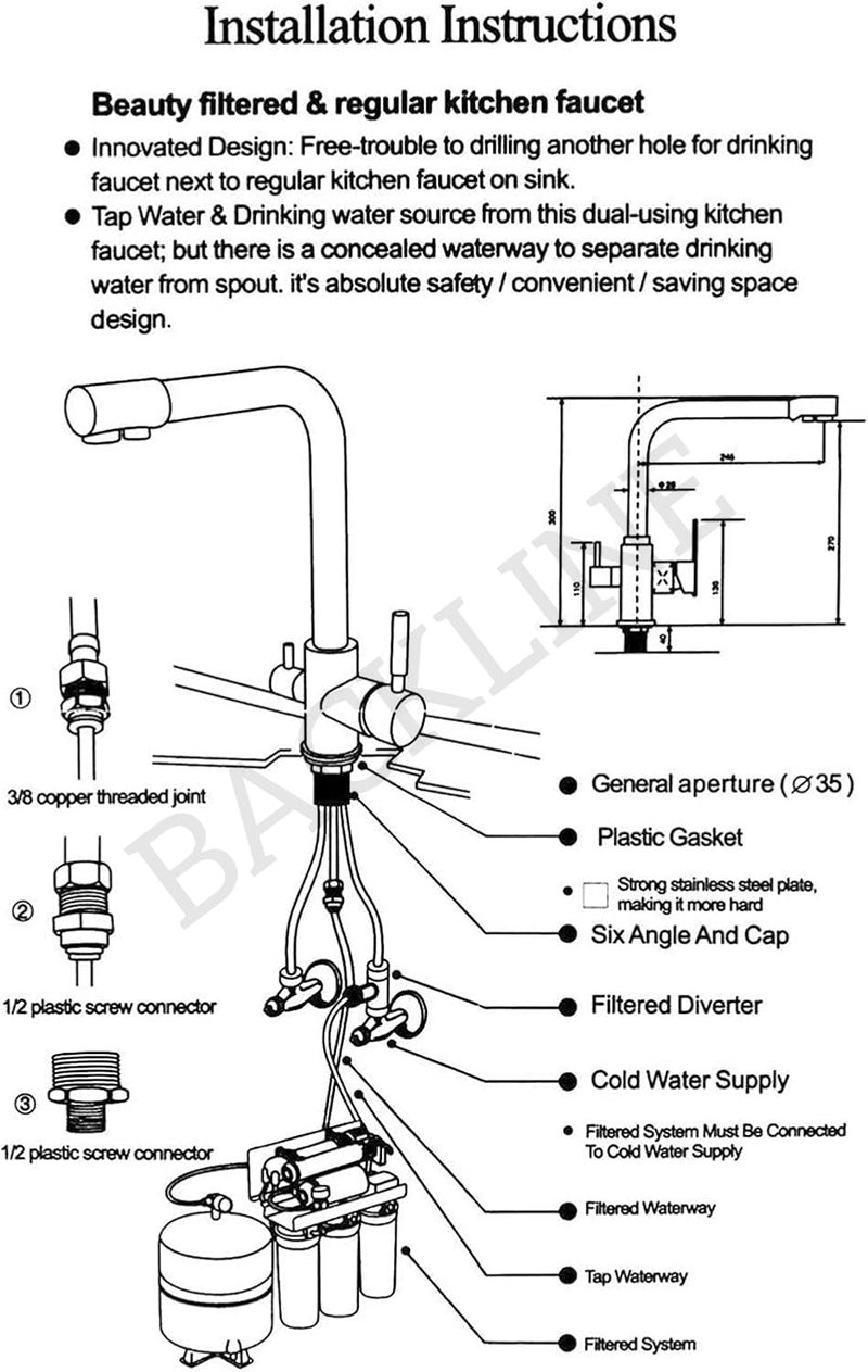 B Backline Brass Kitchen Mixer tap with RO Drinking Water Outlet | Double Lever Faucet for Kitchen Sink | Sink Tap with 360° Spout Rotation | Hot & Cold Kitchen Sink Faucet (Gold Glossy) - Image 5