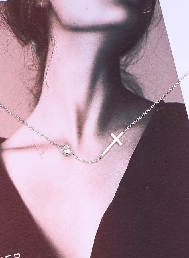 Yearace Cross Sideways Necklace, 925 Sterling Silver Dainty Cross Sideways Choker Necklace Adjustable Chain Women Jewelry for Her, Wife, Girlfriend - 14"+4" - Image 4