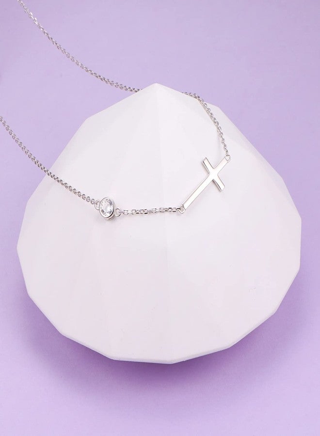 Yearace Cross Sideways Necklace, 925 Sterling Silver Dainty Cross Sideways Choker Necklace Adjustable Chain Women Jewelry for Her, Wife, Girlfriend - 14"+4" - Image 5