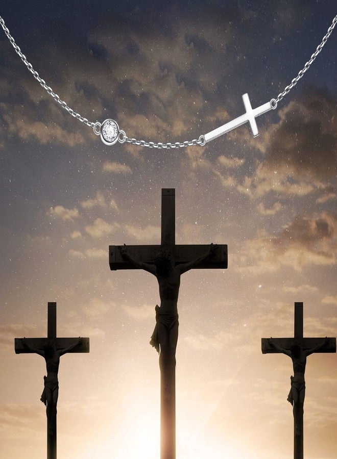 Yearace Cross Sideways Necklace, 925 Sterling Silver Dainty Cross Sideways Choker Necklace Adjustable Chain Women Jewelry for Her, Wife, Girlfriend - 14"+4" - Image 3