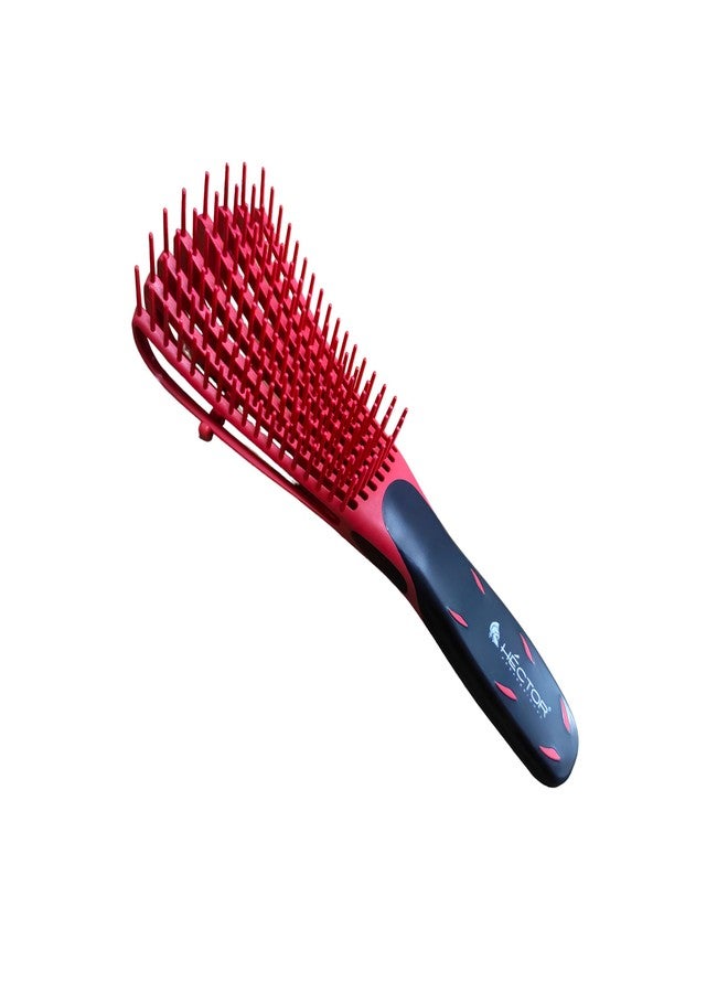 Hector Professional 8 Flex Detangling Brush - Flexible Bristle Design for Pain-Free Hair Detangling - Ergonomic Soft Grip Brush for Wet & Dry Hair, Curly, Straight, Thick or Thin Hair - Red - Image 1