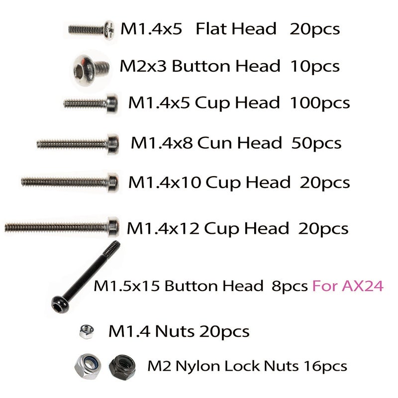 RampCrab Screws Kit for SCX24 AX24 RC Car Cup Head 380 Pcs 304 Stainless Steel Screws Bearing Screws Set with Box for 124 RC Crawler Car Axial SCX24 C10 Deadbolt JLU Gladiator Bronco - Image 4
