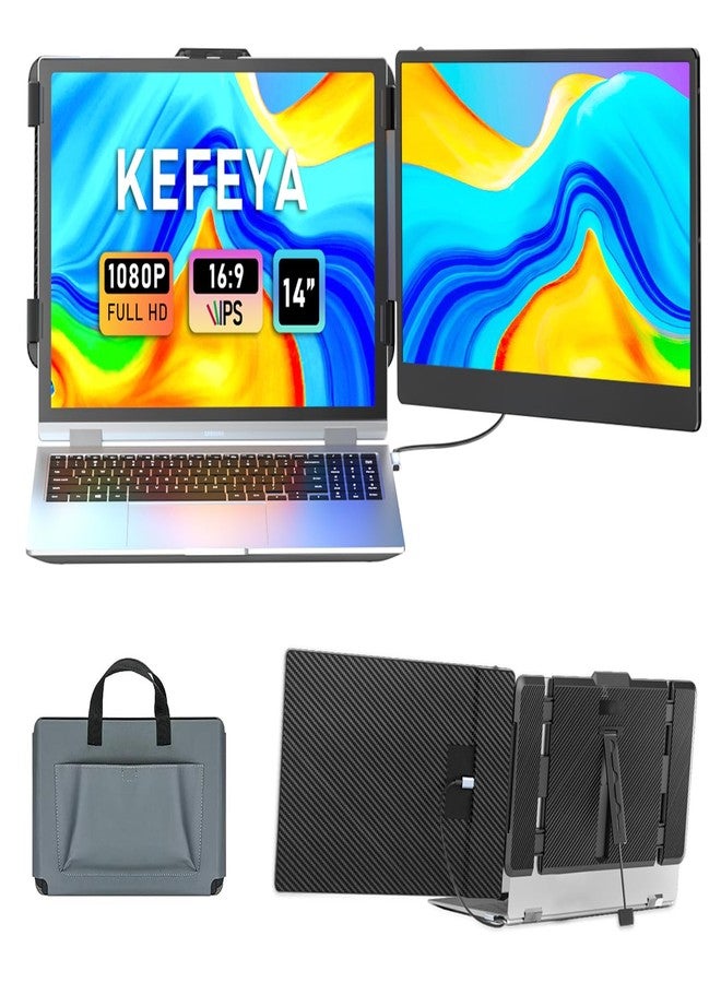 Kefeya Laptop Screen Extender, 14 Inch Monitor Second 1080P Fhd Ips, Portable Extension For 13-17.3 With Usb-C/Hdmi, - Image 1