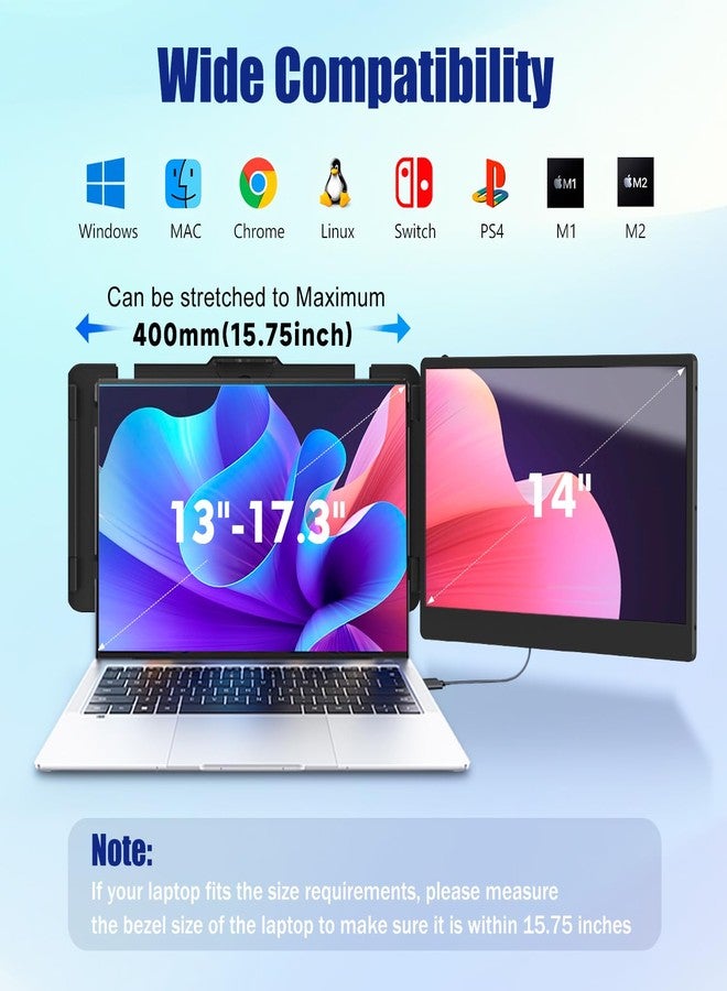 Kefeya Laptop Screen Extender, 14 Inch Monitor Second 1080P Fhd Ips, Portable Extension For 13-17.3 With Usb-C/Hdmi, - Image 5