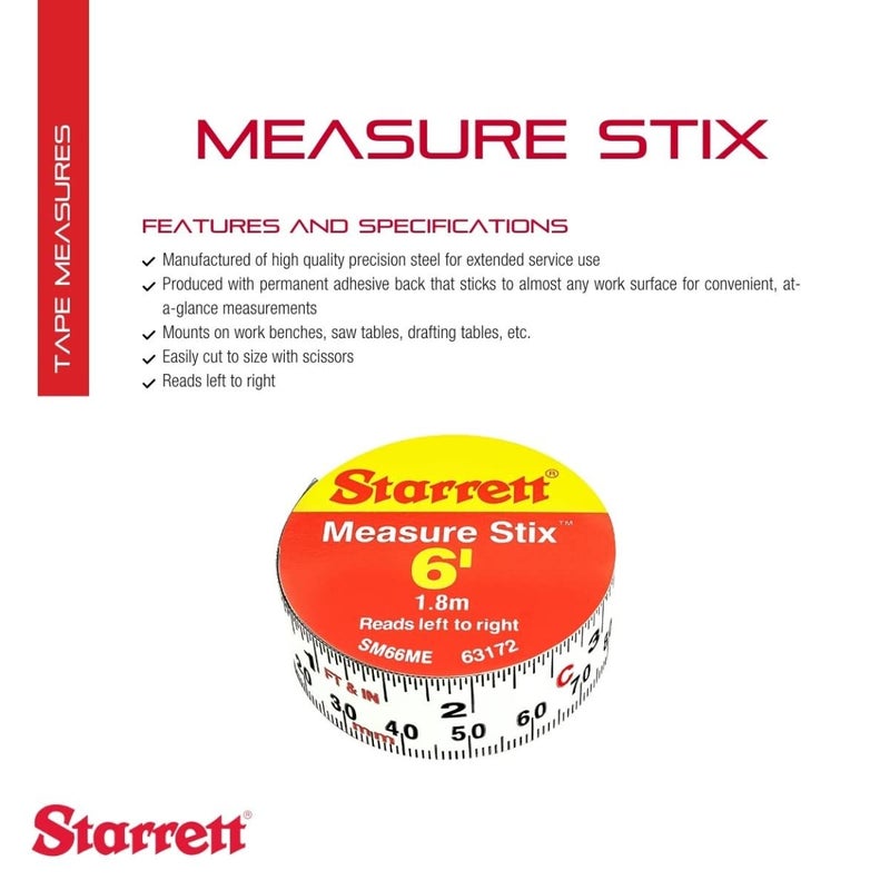 Starrett Starrett Measure Stix with High Precision Steel  Mounts on Work Benches Saw and Drafting Table  6 Length 34 Width White S12 Grad Style No  SM66ME  - Image 2