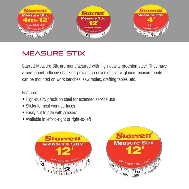 Starrett Starrett Measure Stix with High Precision Steel  Mounts on Work Benches Saw and Drafting Table  6 Length 34 Width White S12 Grad Style No  SM66ME  - Image 3