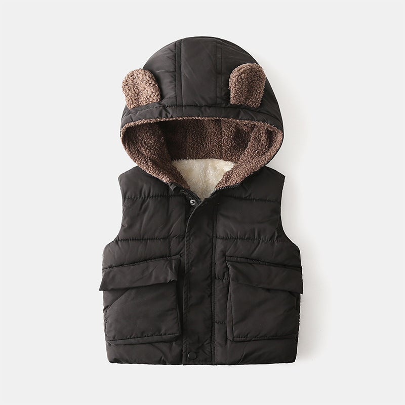 Boys Cotton Jacket Korean Winter Warm Zip Coat Black