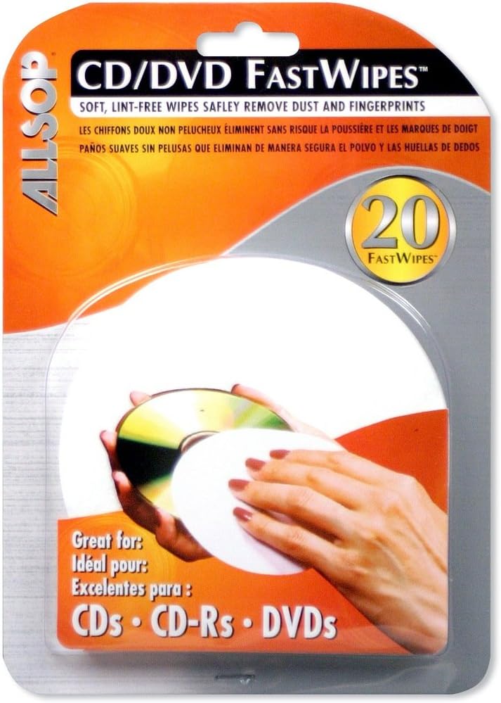 Allsop مناديل FastWipes لأسطوانات CD و DVD، مناديل خالية من الوبر لتنظيف أسطوانات DVD و CD و PS1 و PS2 و XBOX و XBOX 360 - Image 1
