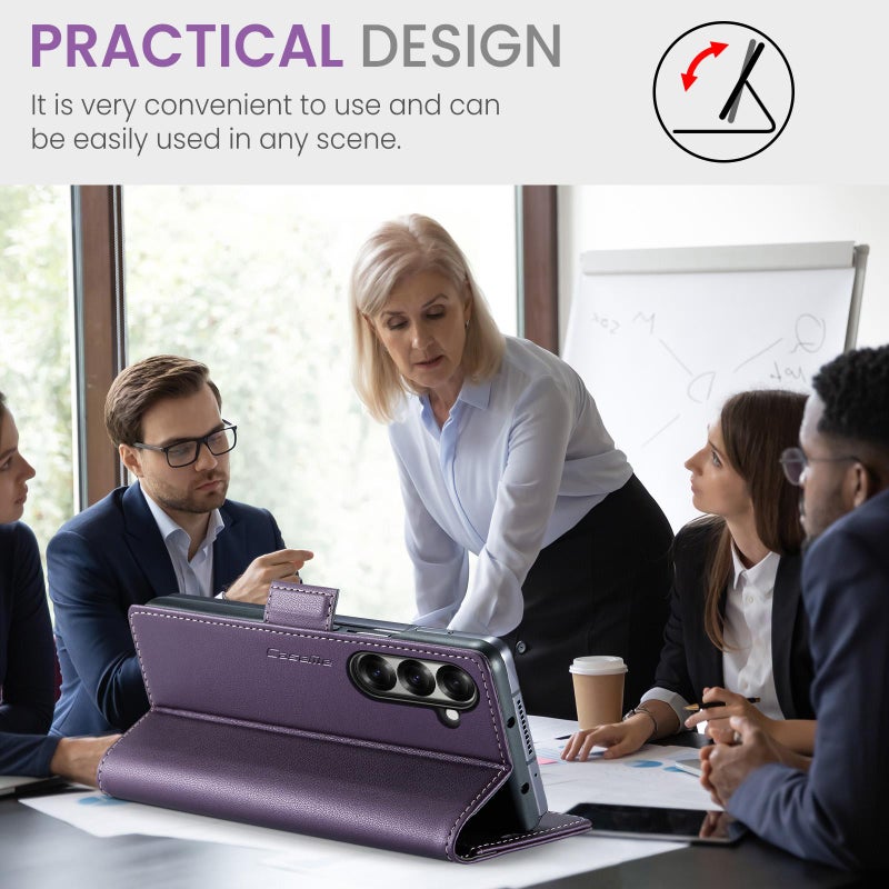 كيس مي جراب هاتف جلدي مضاد للسرقة بنمط ليتشي من سامسونج جالاكسي زد فولد 7 023 (أرجواني) - Image 3