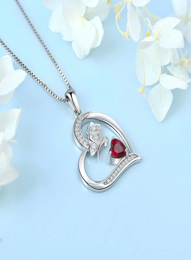 FJ Heart Butterfly Necklace for Women 925 Sterling Silver Ruby Necklace July Birthstone Pendant Jewelry Gifts for Wife Girlfriend Mom Daughter - Image 4
