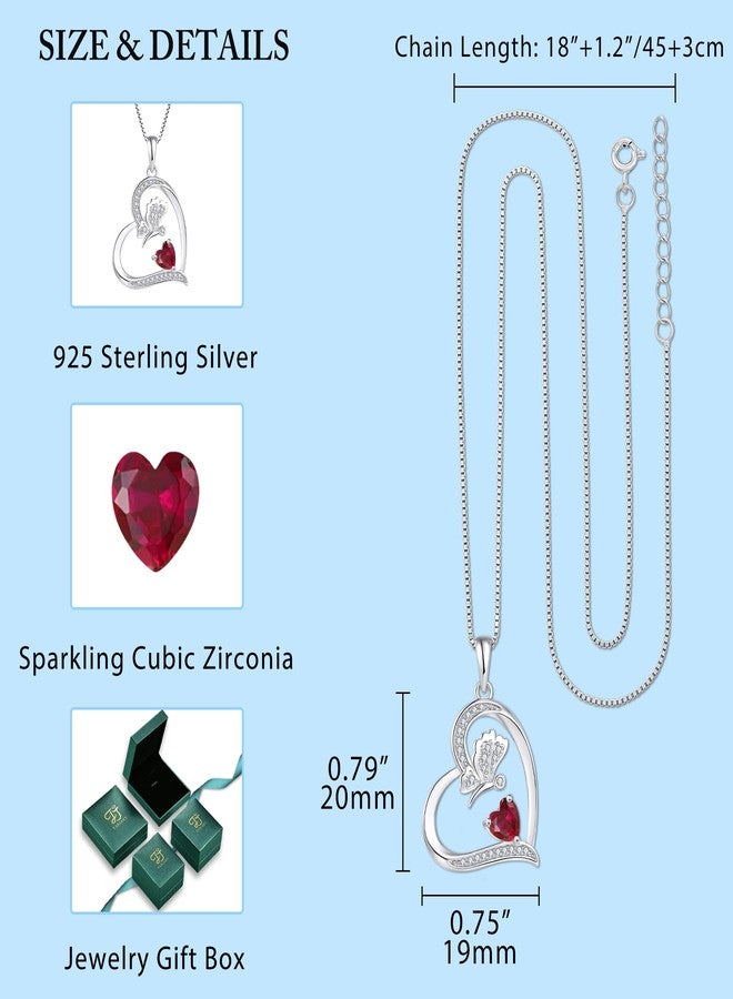 FJ Heart Butterfly Necklace for Women 925 Sterling Silver Ruby Necklace July Birthstone Pendant Jewelry Gifts for Wife Girlfriend Mom Daughter - Image 5
