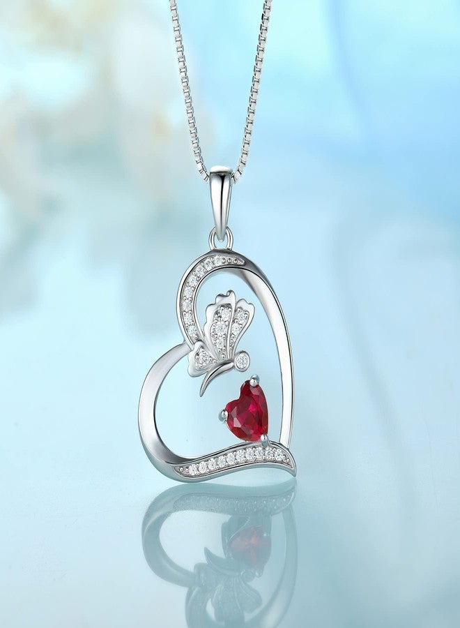 FJ Heart Butterfly Necklace for Women 925 Sterling Silver Ruby Necklace July Birthstone Pendant Jewelry Gifts for Wife Girlfriend Mom Daughter - Image 3