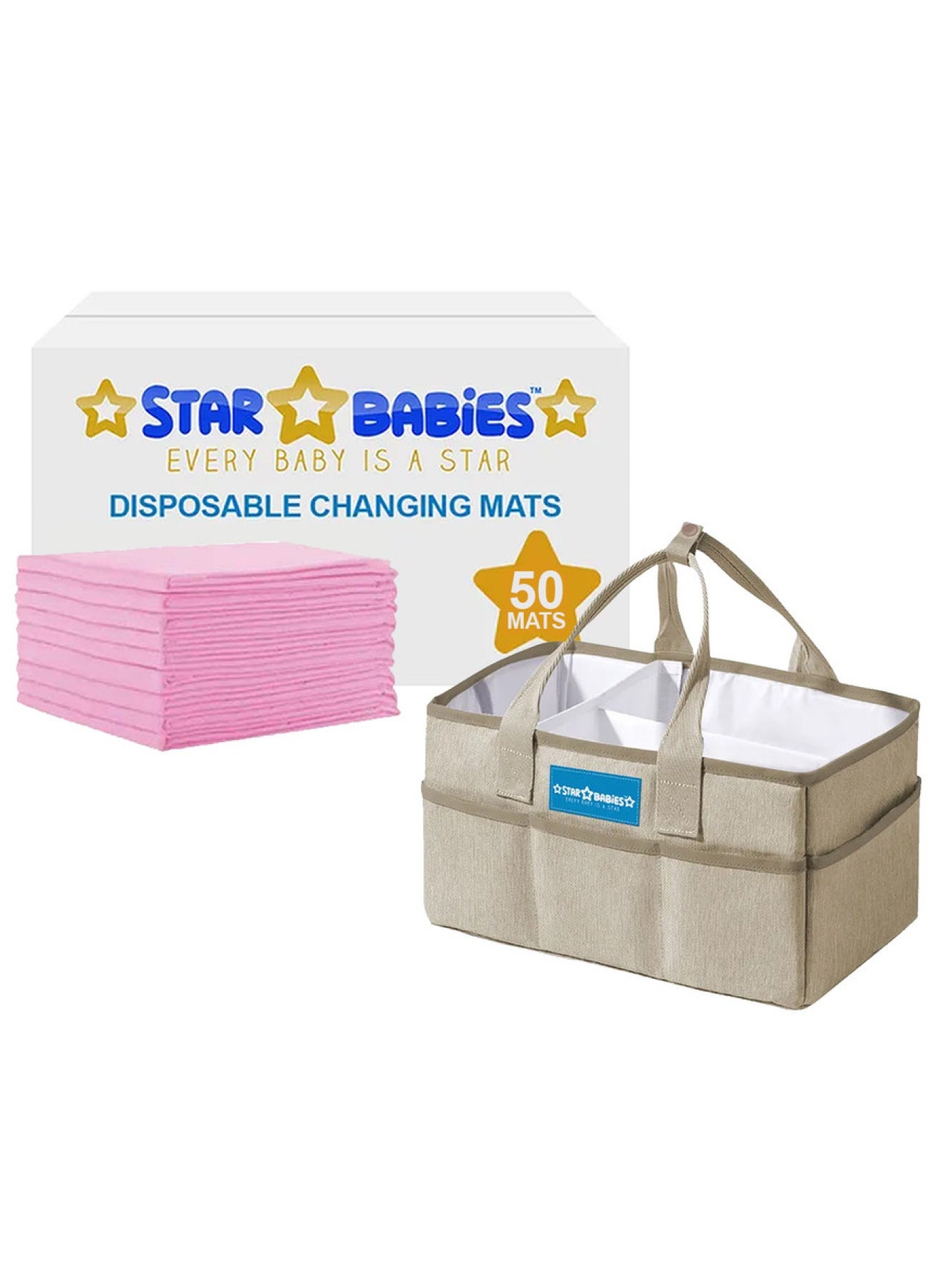 STAR BABiES Diaper Caddy Organizer Big With Disposable Changing Mat Pack Of 50 - Black