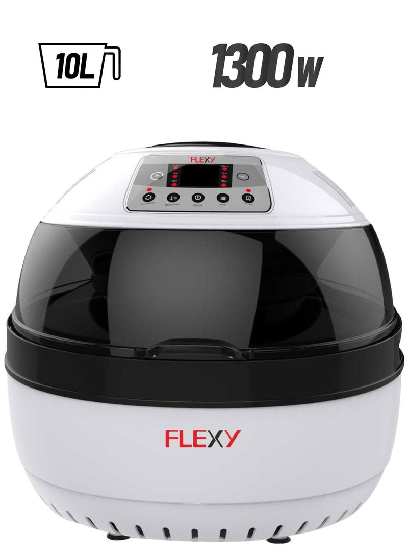 فليكسي مقلاة هوائيةمقلاة هوائية رقمية 10 لتر 1300 وات مع نافذة عرض من الفولاذ المقاوم للصدأ ثلاثية الطبخ غير لاصقة صحية  - Image 1