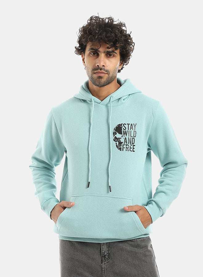 Andora Printed Hooded With Drawstringd Mint Green Sweatshirt-Mint Green - Image 1