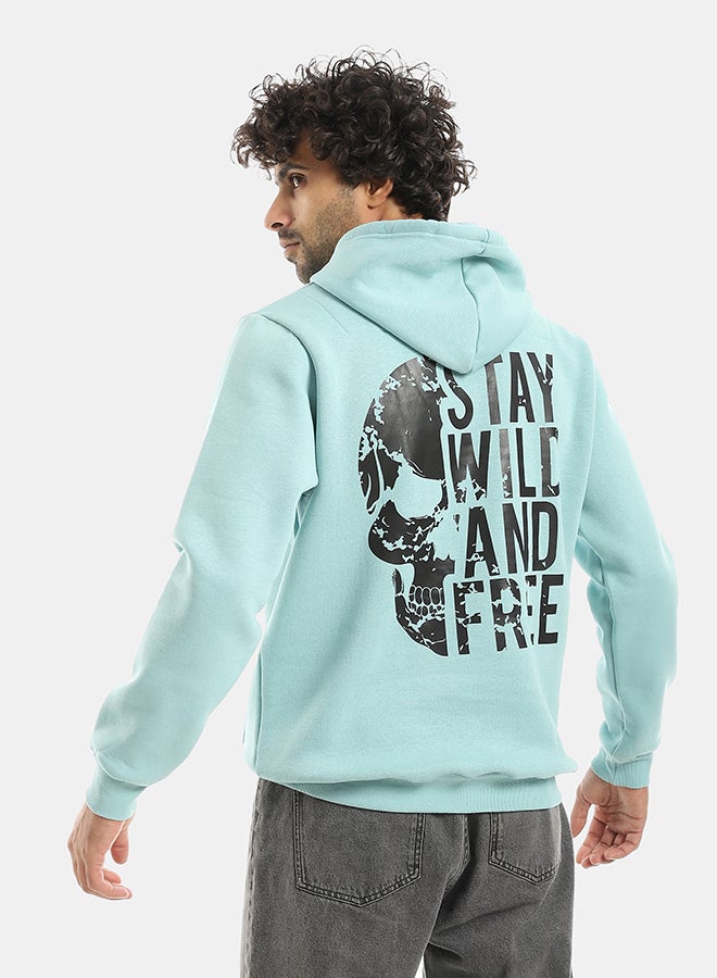 Andora Printed Hooded With Drawstringd Mint Green Sweatshirt-Mint Green - Image 3