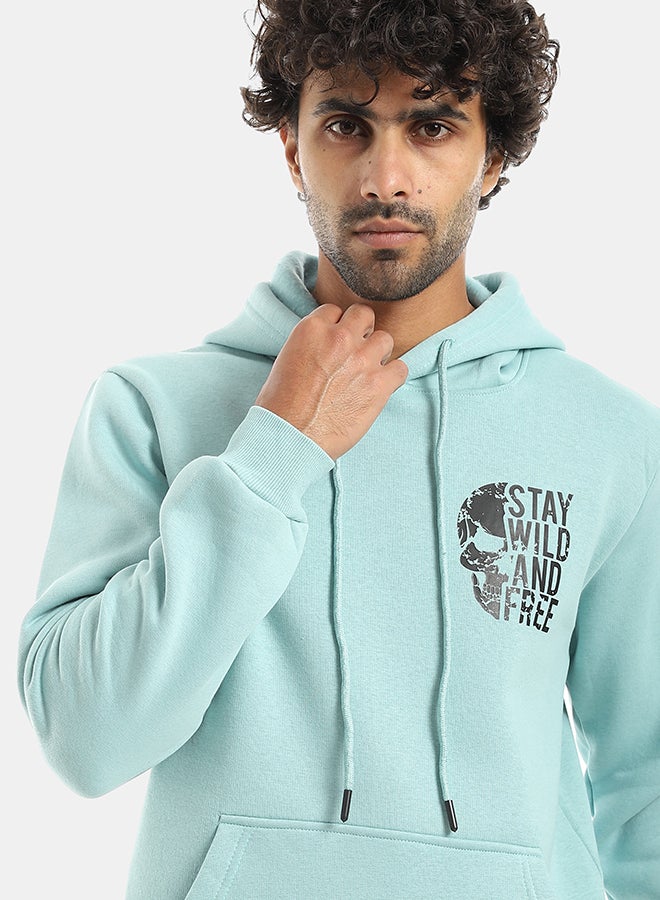 Andora Printed Hooded With Drawstringd Mint Green Sweatshirt-Mint Green - Image 4