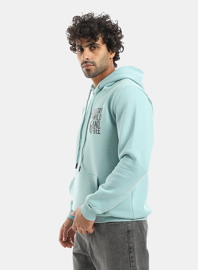 Andora Printed Hooded With Drawstringd Mint Green Sweatshirt-Mint Green - Image 2