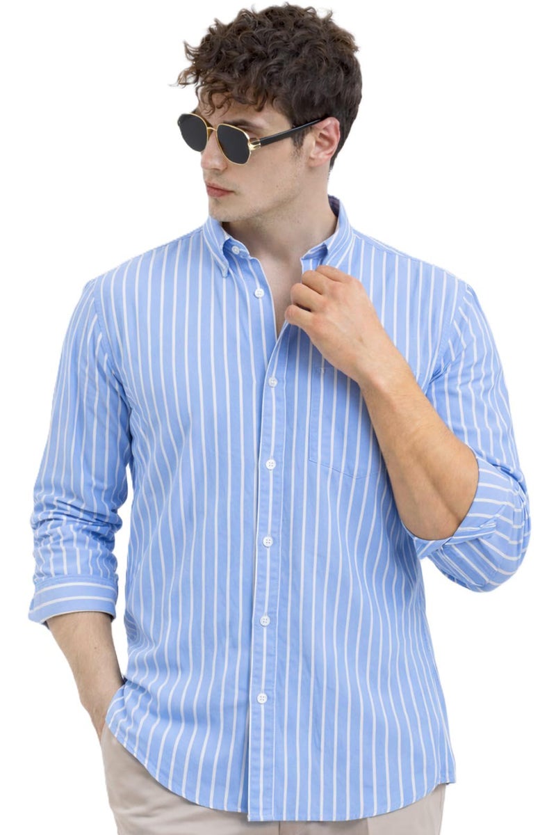 U TURN Men's Casual Printed Striped Stylish Latest Formal Shirt for Men Plus Size Shirt for Men (in, Alpha, 3XL, Regular, Lightblue) - Image 1