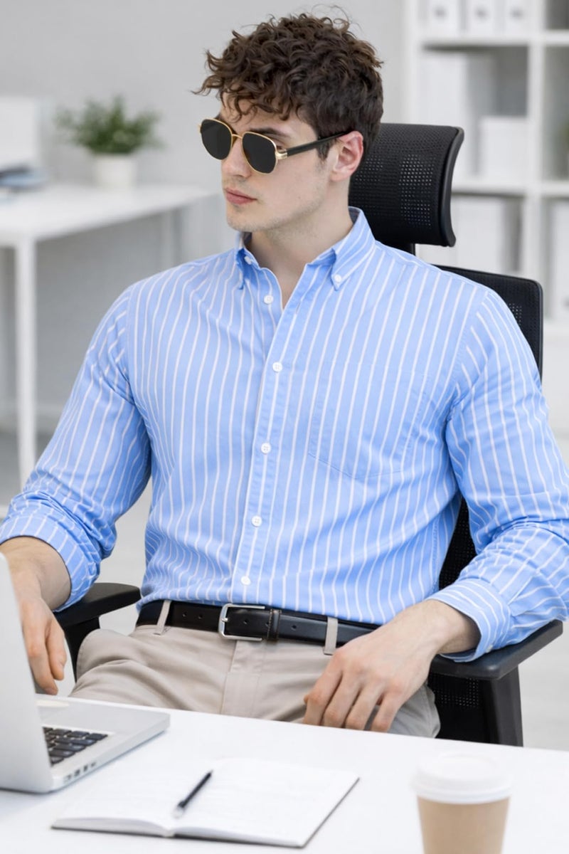 U TURN Men's Casual Printed Striped Stylish Latest Formal Shirt for Men Plus Size Shirt for Men (in, Alpha, 3XL, Regular, Lightblue) - Image 4
