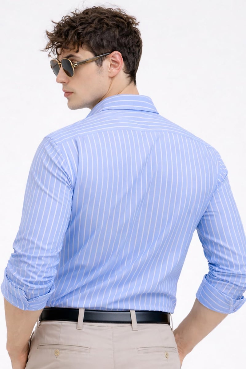 U TURN Men's Casual Printed Striped Stylish Latest Formal Shirt for Men Plus Size Shirt for Men (in, Alpha, 3XL, Regular, Lightblue) - Image 3