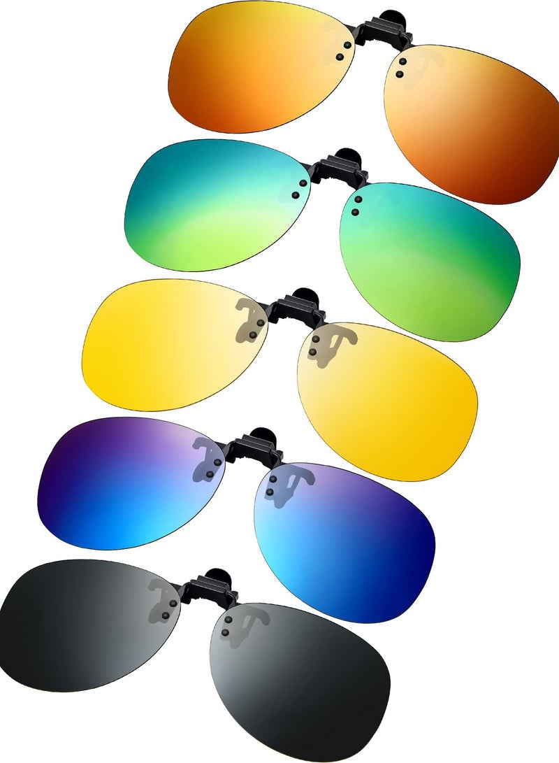 Zikra 5 Pairs Polarized Clip-On Sunglasses Polarized Flip up Sunglasses Prescription Eyeglasses Night Driving Clip on Glasses for Outdoor Clip on Sunglasses Flip up Polarized Lens UV Protection - Image 1