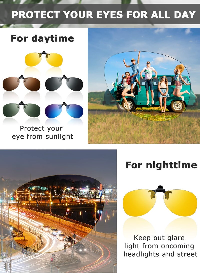 Zikra 5 Pairs Polarized Clip-On Sunglasses Polarized Flip up Sunglasses Prescription Eyeglasses Night Driving Clip on Glasses for Outdoor Clip on Sunglasses Flip up Polarized Lens UV Protection - Image 3