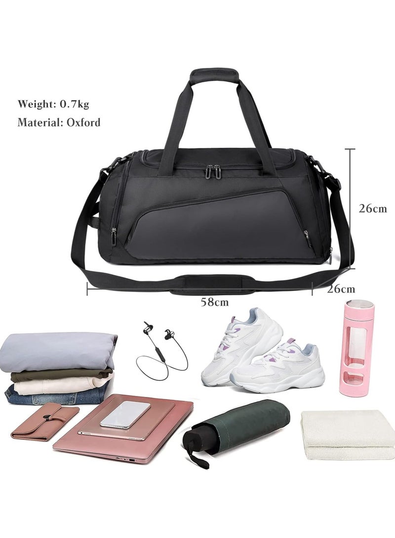 Men Travel Duffel Bag Oxford Sport Duffel Bag Large Gym Tote Bag Lightweight Weekend Shoulder Bag for Women Overnight Bag with Shoes Compartment and Wet Pocket Carry On Luggage Black  - Image 3