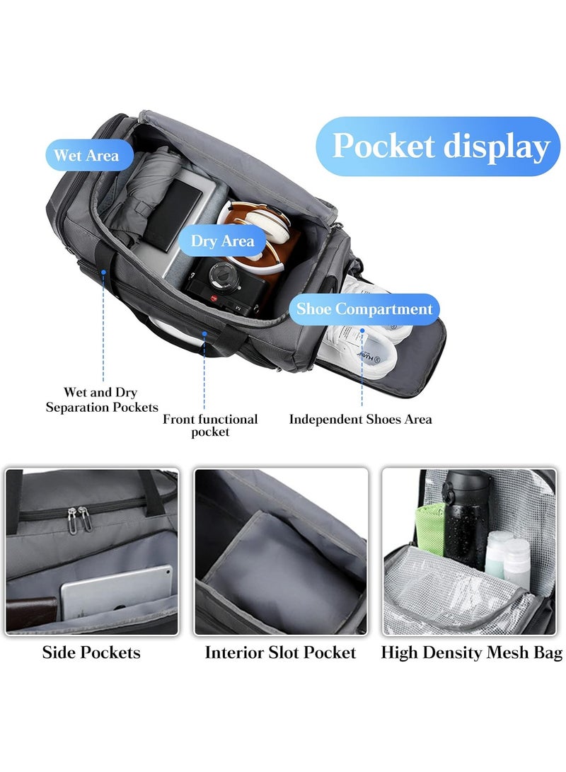 Men Travel Duffel Bag Oxford Sport Duffel Bag Large Gym Tote Bag Lightweight Weekend Shoulder Bag for Women Overnight Bag with Shoes Compartment and Wet Pocket Carry On Luggage Black  - Image 5