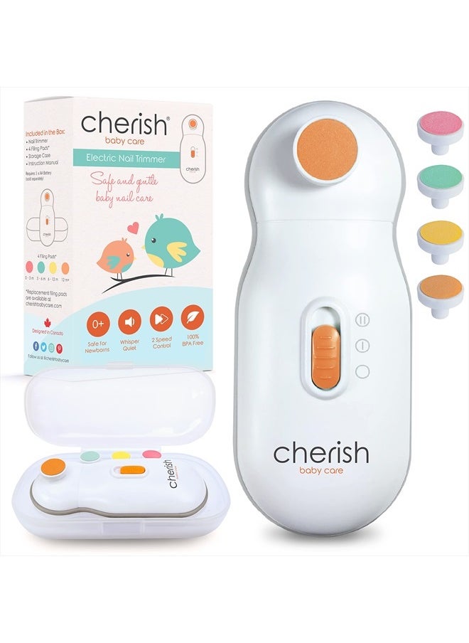 Cherish Baby Care - Baby Nail Trimmer Electric - Auto Safety Stop, Baby Nail File Electric with 4 Filing Pads from 0-12+ Months, Electric Nail File Baby Nail Grinder, Baby Care Products - Image 1