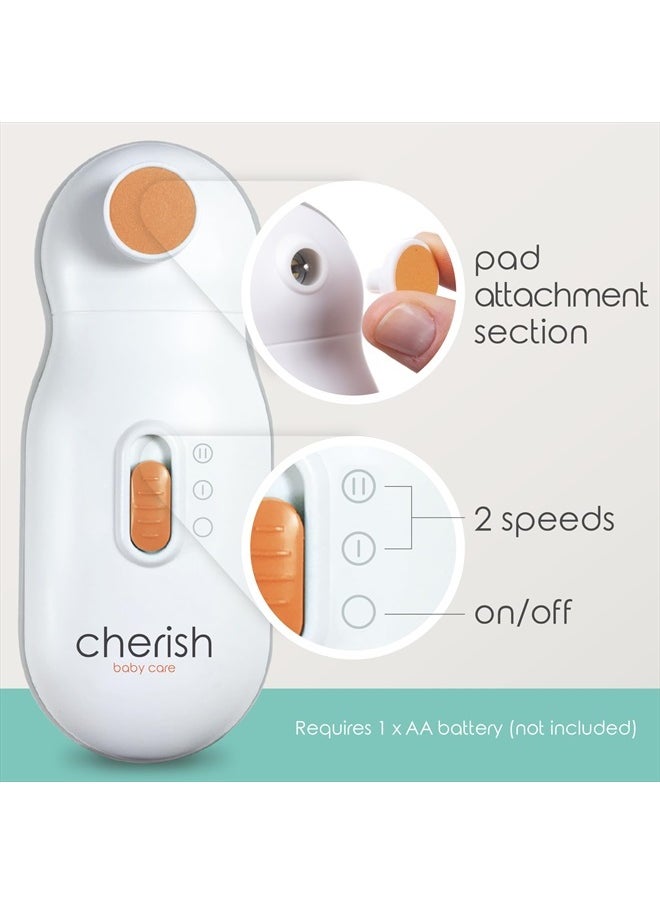 Cherish Baby Care - Baby Nail Trimmer Electric - Auto Safety Stop, Baby Nail File Electric with 4 Filing Pads from 0-12+ Months, Electric Nail File Baby Nail Grinder, Baby Care Products - Image 1