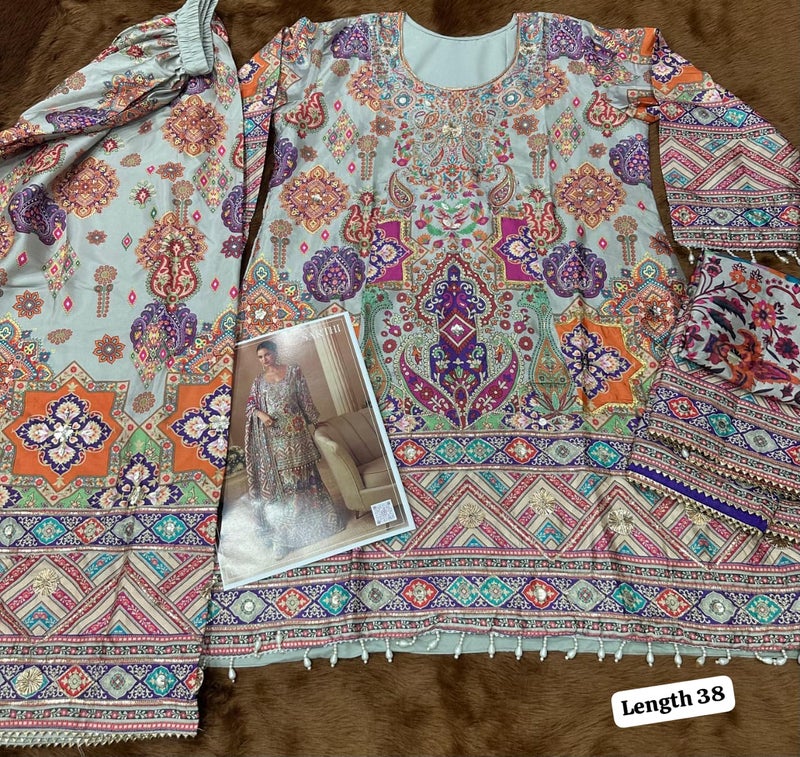 ANAITA Multicolor Crep Silk Free Size Stitched Suit with Digitak Print & Aari Work - Image 3